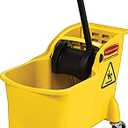 Rubbermaid Commercial Products 31 QT Tandem Mop Bucket and Wringer Combo on Wheels, Yellow, for Floor Cleaning/Wet Mopping