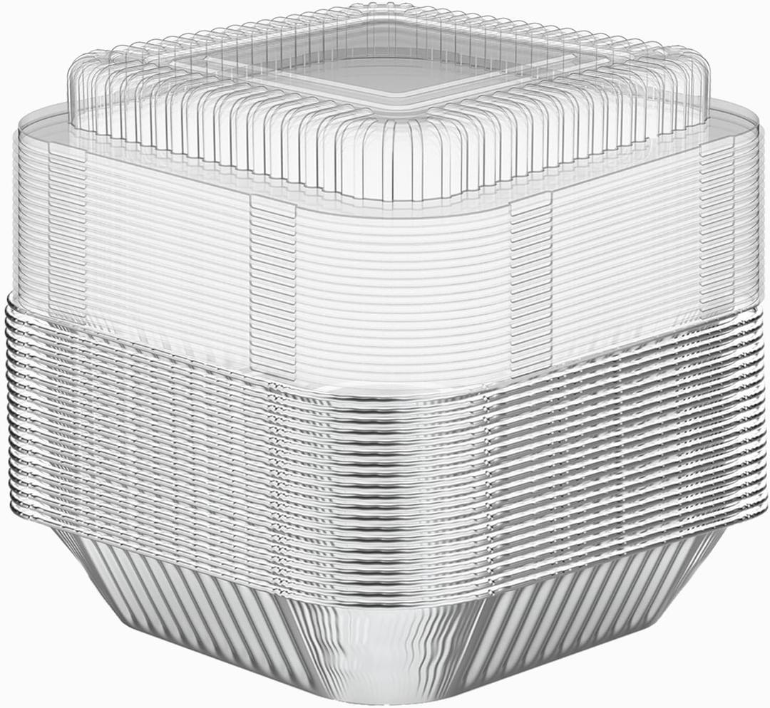 WANBAO 20 Pack Foil Pans with Plastic Lids 8 X 8 Inch Disposable Aluminum Tin Foil Baking Pans Meal Prep for Catering Party Meal Prep, Take Out, Freeze, Food Storage, Prepping Food