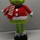 ONIBOGO 30Inch Large Christmas Standing Green Monster Figurine Extendable Christmas Plush Doll with Telescopic Legs Decorations Tabletop Fireplace Ornament Decor for Xmas Holiday Party Gift