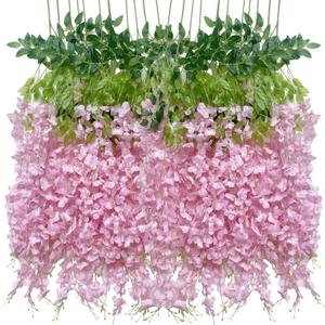 Artificial Wisteria Hanging Flowers Fake Wisteria Flower Garland Silk Vines Rattan Decor for Home Wedding Arch Wall Garden Greenery Bedroom Outdoor Office Party Decoration (12, Light Pink)