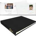 Wedding Guest Book 50 Blank Pages Polaroid Guest Book to Sign at Weddings Reception,Linen Cover Scrapbook Reception Party for Baby Shower Birthdays Funeral Special Events,Black