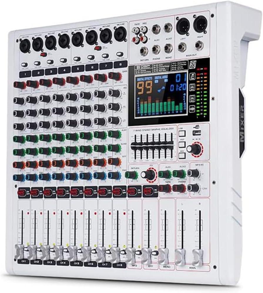 GF8PRO Professional 8-Channel DJ Console - With 7 Stage Equalizer, 99 Reverb Effects, LCD Color Screen, Independent Mute Function for DJ Stage Performance/Studio/Party Karaoke