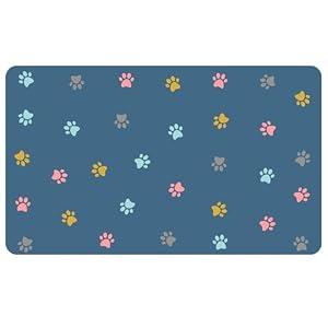 2 x Cat Food Mat Absorbent Dog Mat for Food and Water Non Slip Quick Dry Dog Bowl Mats for Floors 19" X 12" Paw Dark Gray