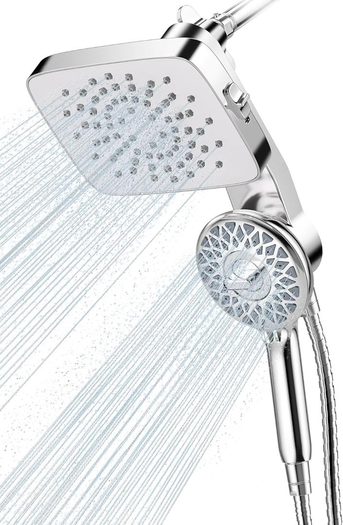 Cobbe High Pressure Rain Shower Head with Handheld Combo - 2 Modes Fixed + 5 Modes Handheld Spray, Detachable Design, Built-in Magnetic Docking, Leakproof 6ft Hose, Chrome