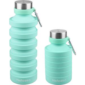 Nefeeko Collapsible Water Bottle, Reuseable BPA Free Silicone Foldable Water Bottles for Travel Gym Camping Hiking, Portable Leak Proof Sports Water Bottle with Carabiner (Mint Green-27oz)
