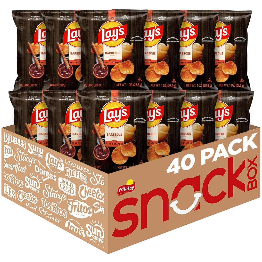 Lay's Barbecue Flavored Potato Chips, 1 oz Bags, (40 Pack) (Packaging and Formula May Vary) (EXP 07/26/26)
