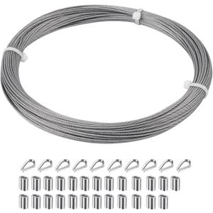 SIDAZON 1/16 inch Stainless Steel Wire Cable,100FT,Aircraft Cable Wire Rope Marine Grade, Length 7x7 Strand Core with Aluminum Sleeves and Thimbles