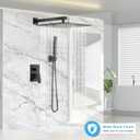FPXRNG Black Shower Faucet Set, Rainfall Shower System with Square Shower Head and Handle Set, Wall Mounted Shower Fixtures, Full Metal Trim Repair Kit 16 inch Matte Black (With Shower Valve)