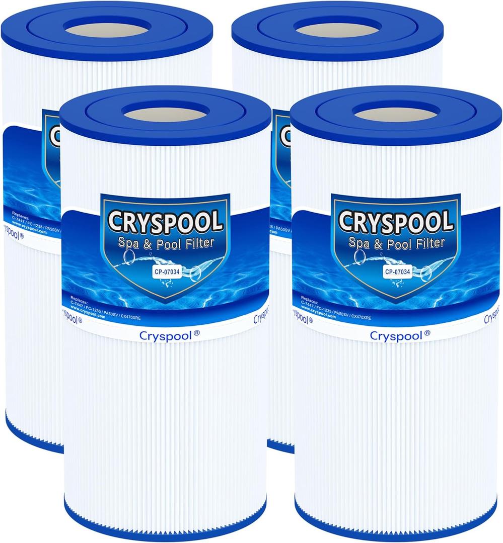 Cryspool 07034 Filter Compatible with CX470XRE, Swimclear C2020, PRC 50, 25200-0150S, C-7447, PA50SV, FC-1235, 450 Sq. Ft Pool Filter Cartridge, 4 Pack