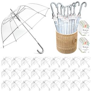 36 Pcs Wedding Favors for Guest Umbrella Gifts Bulk 52 Inch Large Dome Rain Windproof Stick Umbrellas with Thank You Tags and Rope Guest Souvenirs for Wedding Party Bridal Favors (Silver)