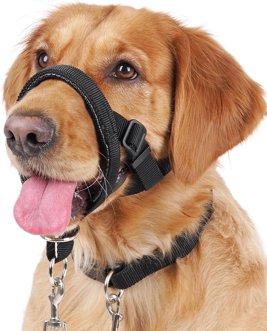 BARKLESS Dog Training Head Collar for Pulling, No Pull Head Halter with Adjustable Safety Strap, Anti-Pull Soft Padded Muzzle Leash for Walking Training Leash Reactive Medium Dogs (Black)
