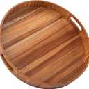 Ottoman Tray Round, 20" Large Ottoman Tray with Handles Wooden Ottoman Trays for Living Room, Decorative Tray, Wooden Serving Trays for Food Serving, Breakfast, Coffee, Appetizers