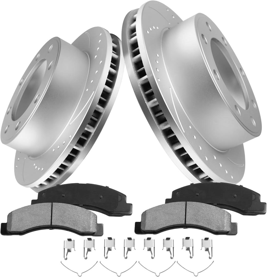 Anpulsero Brake Pads And Rotors Kit Compatible With 1999-2004 Ford F-250 /F350 Super Duty,Excursion Front Rotors And Brake Pads Drilled And Slotted Rotors Ceramic Brake Pads|331mm(13in)
