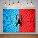 7x5ft Spider Backdrop Spider Web Blue and Red Photography Backdrop Boys Birthday Party Cake Table Decorations Photo Props KUBDJ539