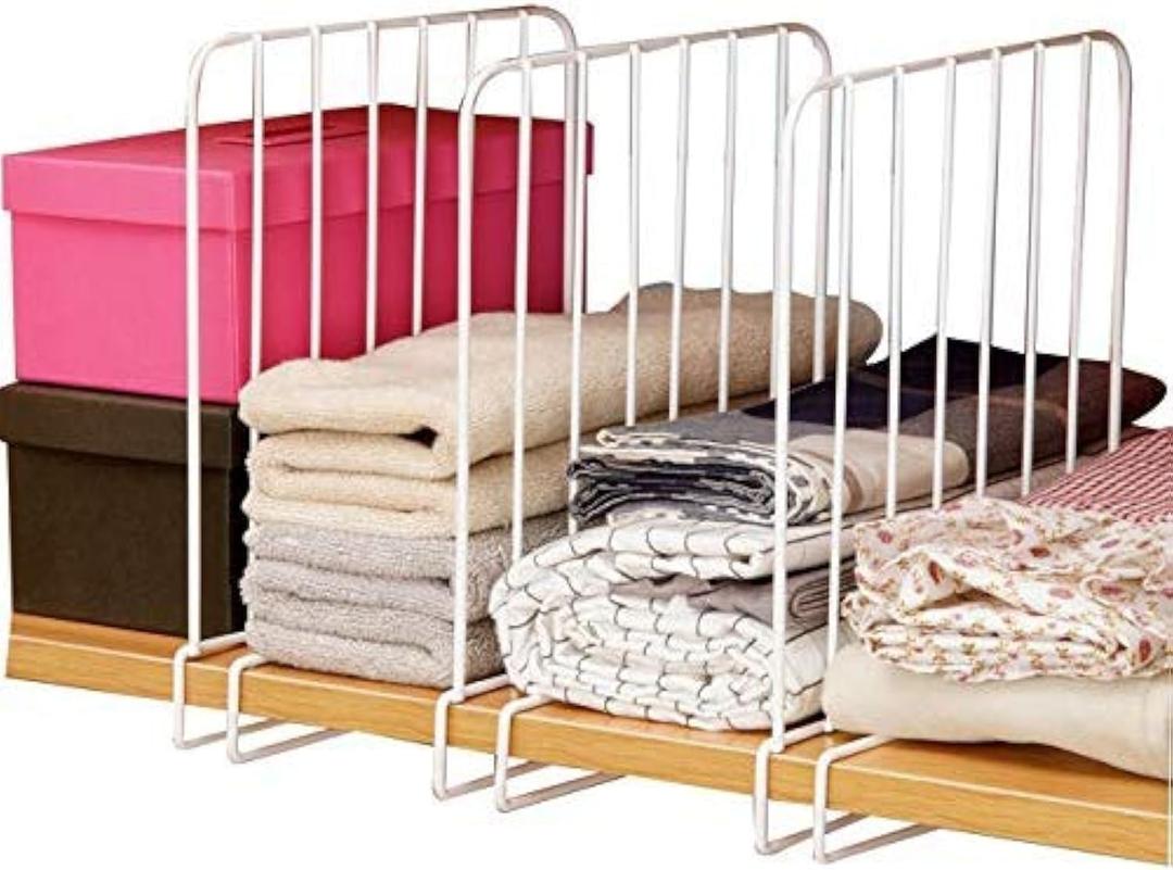 Cq acrylic Set of 4 Vertical Closet Wood Shelf Divider- Only Need to Slide to Adjust The Appropriate Distance - Wire Shelving Separators,White (12x12 Inch Pack of 4)