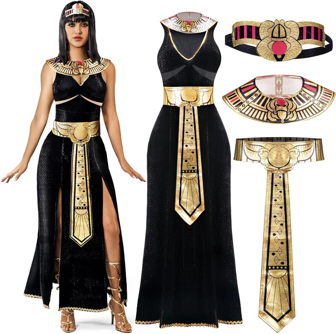 Spooktacular Creations Women Black Cleopatra Dress Costume Set with Cleopatra Accessories for Halloween Costume (Black, S)