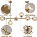 KCO Lighting Globe Linear Chandelier 6 Light Amber Glass Pendant Light Fixture Gold Kitchen Island Lighting Long Brass Sputnik Chandelier Dining Room Light Fixtures Over Table