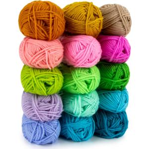 15x20g Acrylic Yarn for Crocheting - Soft Knitting Yarn for Crafts Multicolor Skeins for Crocheting DIY Bulk for Handicraft Knitting Scarves Ideal Gift for Beginners Adults (GREEN WINTER)