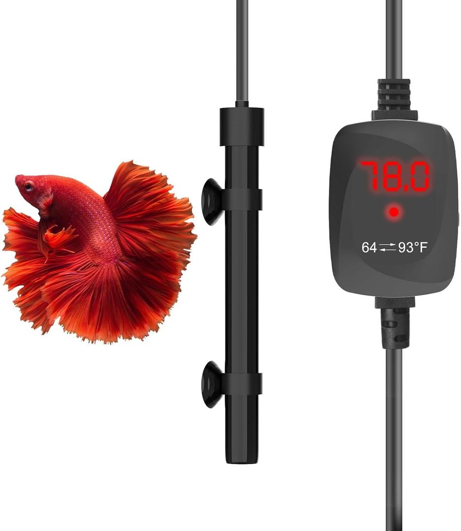 Aquarium Heater 50W Super Small Fish Tank Heater with Digital Display Thermostat, Alumina Ceramic Betta Tank Heater Turtle Heater for 5-10 Gallon Tanks