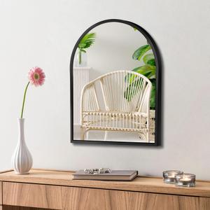 Small Black Metal Frame Bathroom Arch Mirror for Over Sink, 10x13 Inch Arched Tempered Mirror, Wall Vanity Mirror for Farmhouse, Modern Luxe Mirror for Bedroom, Living Room, Entryway
