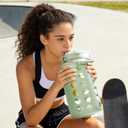 MUKOKO 84 oz Glass Water Bottles,2.5 Liter Gallon Drinking Bottle with Handle,Large Glass Water Jug with Silicone Sleeve for Gym Sports,Time Marker,Wide Mouth,Green