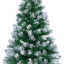 3Ft Artificial Christmas Tree Green Tabletop Christmas Tree with Flocking Snow Frost Tips Metal Stand Mini Xmas Pine Tree for Party Supplies Indoor Outdoor Holiday Home Decoration
