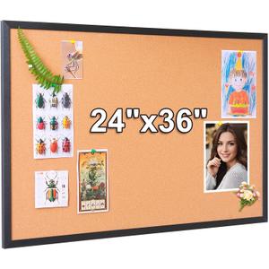24x36 Inch Cork Bulletin Board for Wall with Black Wood Frame | Modern Pin Board for Office & Home | Includes 20 Push Pins & Mounting Hardware
