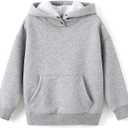 PATPAT Boys Thermal Hoodie, Cotton Fleece Pullover Sweatshirt with Kangaroo Pocket, Solid Color, Ages 6-12 (6-7 Years, Grey)