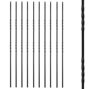 S09 - Wrought Iron Balusters Set of 10 Decorative Metal Balusters for Decks Spiral Stair Railing 1/2-inch Hollow Double Iron Twist Satin Black Metal Railing Powder Coated