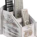 MyGift Remote Control Holder,TV Remote Holder,Whitewashed Wood Remote Caddy for Table,Remote Control Organizer Caddy with 3 Compartments, TV Remote Media Remote Storage Box for Living Room