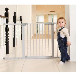 29"-57" Baby and Pet Safety Gate, 30" Tall Metal Walk-Thru Gate for Doorways & Stairs, Easy One-Hand Open, Dual Lock, Extensions & Wall Mounts Included (Gray, 29" x 57" x 30 )