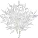 DILATATA Faux White Eucalyptus Stems  32 Artificial Willow Leaves, 5 Pcs Long White Eucalyptus Branches for DIY Bouquets, Centerpieces, Shower & Wedding Decorations