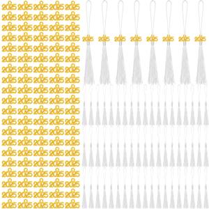 Cindeer 100 Pcs Mini Graduation Tassels with 100 Pcs 2025 Tassel Charms for Crafts Mini Silky Bookmark for Graduation Cap Keychain Ornaments DIY Craft Jewelry Making Project(White)