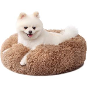 nononfish Small Puppy Beds for Small Dogs Washable - 19 Inches Round Faux Fur Pet Bed for Puppy and Cat Donut Fluffy Plush Orthopedic Doggy Beds Relief Improved Sleeping,Camel (19.0"L x 19.0"W x 6.0"Th, Brown)