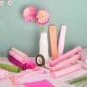 Chrisfall 12 Rolls Crepe Paper Rolls 12 Colors Wide Crepe Paper Streamer Assorted Streamers with Floral Stem Wire and Green Floral Tapes for Birthday Party Ornament (8 Feet X 10 Inch,Pink Colors)