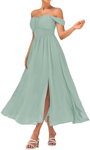 GRACE KARIN 2025 Women's Summer Floral Print Flowy A Line Maxi Dresses Sleeveless Smocked Off Shoulder Dress XL