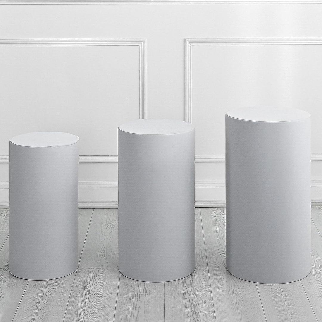 Uxcell Set of 3 Gray Cylinder Spandex Stand Covers, Plinth Stand Cover for Party Wedding Birthday Decoration, Only Contains Cylinder Covers (Elastic Fabric - Small)