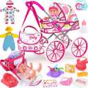 Baby Doll Stroller Toy Set with 12.5'' Doll, Diaper Changing, 2 Doll Clothes, Pacifier, Storage Bag, Baby Doll Accessories and Toy Baby Stroller for Girls Toddlers 3-5 4-6 5-7 Gifts for Pretend Play
