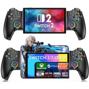 Switch Controller Compatible With Nintendo Switch 2/1/OLED With Hall Joystick LED, Wireless One-Piece Handheld Mobile Phone Controller for iPhone Android Support Xbox, Steam Link, PlayStation 3 skins
