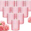 YOUBET 24PCS Plastic Drinking Glasses - 14OZ Pink Hobnail Drinkware Glasses - Vintage Glassware Textured Beaded Cups for Water, Beer, Whiskey, Juice and Various Mixed Drinks Mothers Day