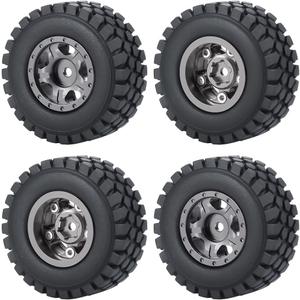 WEFEINO RC Beadlock Wheels and Tires 4Pcs 1.0" Micro Crawler Tires for Axial SCX24 90081 Deadbolt 1/ 24 RC Crawler Car (Titanium, 54mm)