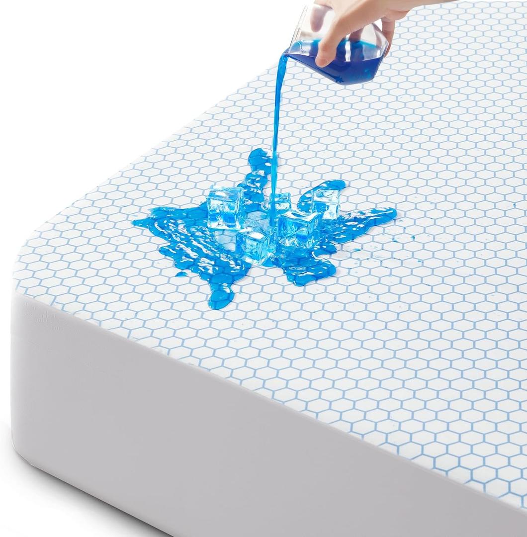 GROOSE Cooling Mattress Protector Queen, Waterproof Fitted Sheet Elasticized Mattress Pad Cover 8"-21" Deep Pocket Mattress Cover with Elastic Rubber BandQ, 60"80" (White)