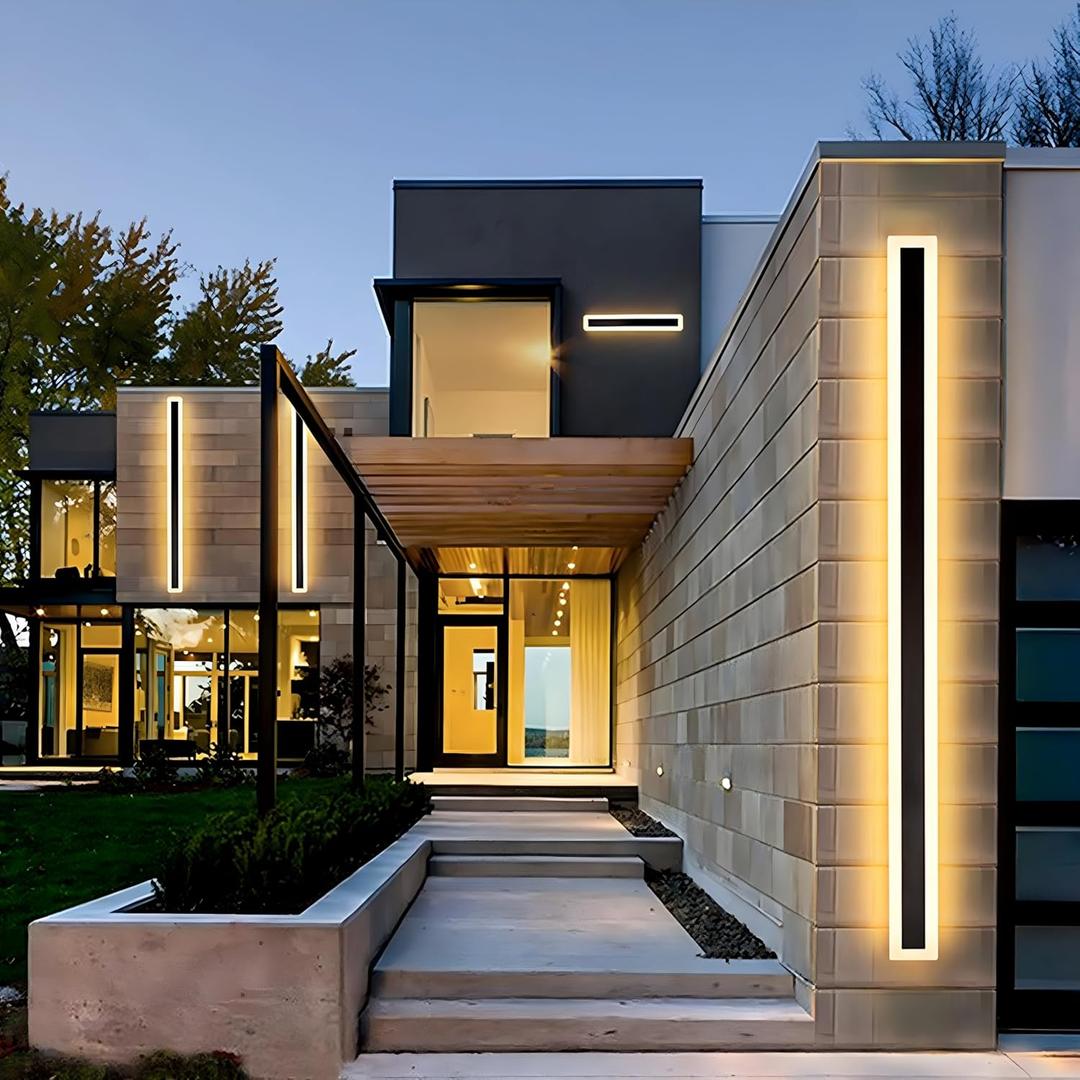 2Pack 59inch Long Outdoor Modern LED Wall Light,45W Waterproof IP65 Warm White 110V led Wall Mount Lighting Fixture Rectangular Black Wall Lights Elegant Frosted White Acrylic Anti Rust