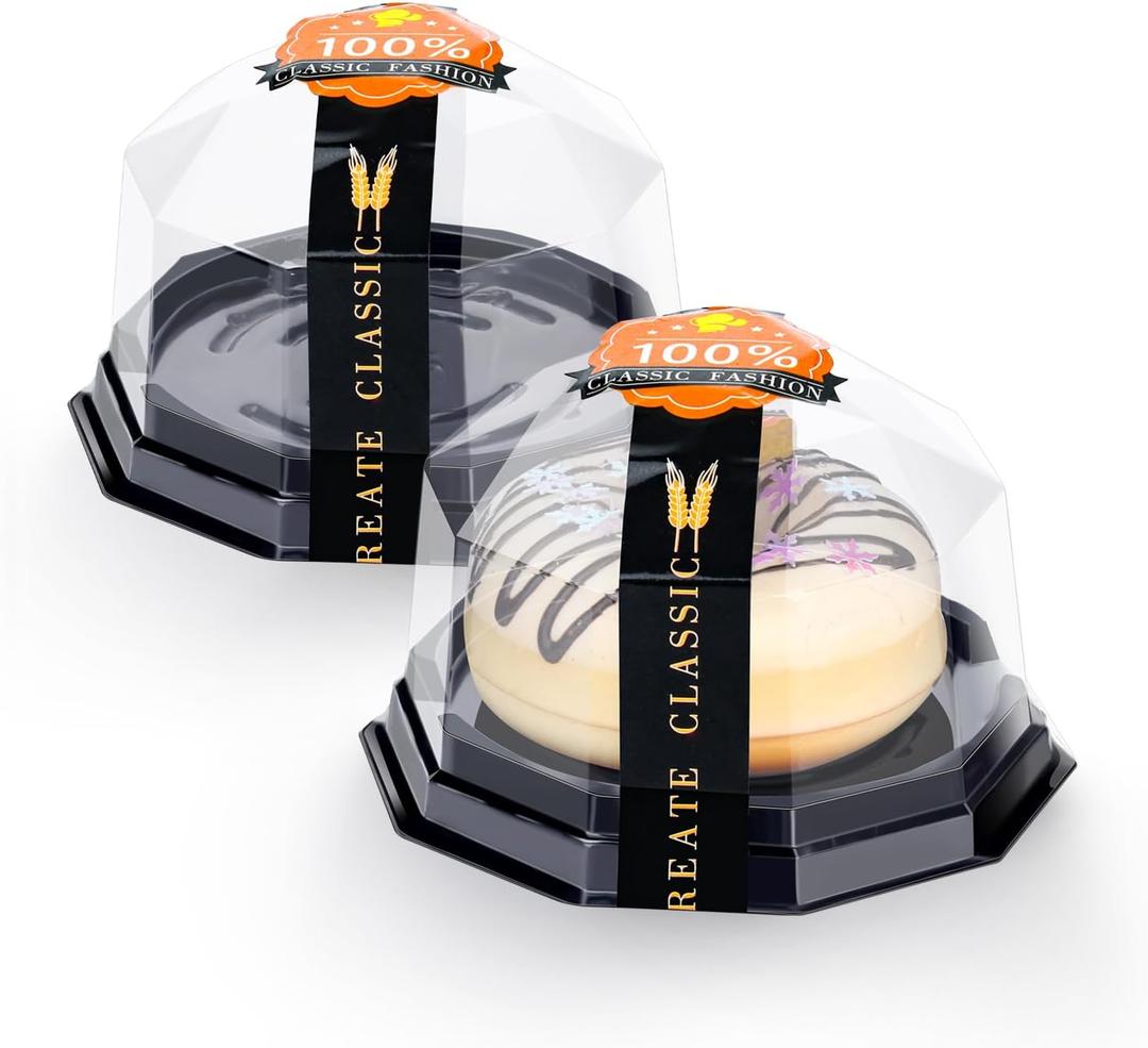 Dualshine 50 Pack Mini Bundt Cake Containers Clear Disposable Plastic Small Cupcake Cheesecake Dessert Boxes with Lids for Individual Chocolate Covered Cookies Strawberry