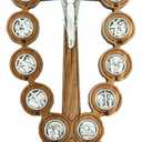 VILLAGE GIFT IMPORTERS Olive Wood Stations of The Cross Holy Water Font (Beaded-Style)