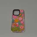 for iPhone 16 Pro Case Cute - Durable Shockproof 6.6 ft Drop Impact Phone Case - Funny Passion Flower Design (6.3") Glitter Pink