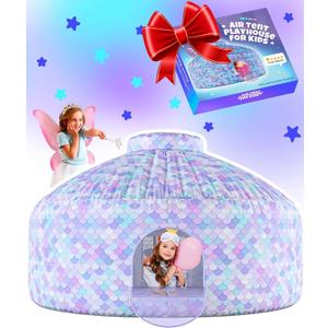 Skywin Mermaid Magic Fort Air Tent for Kids with Door (77” x 50”) Builds in 30 Seconds, Toddler Tents Indoor for Imaginative Play, Kids Forts Indoor Playhouse, Christmas/ Birthday Gift (Fan Not Incl)
