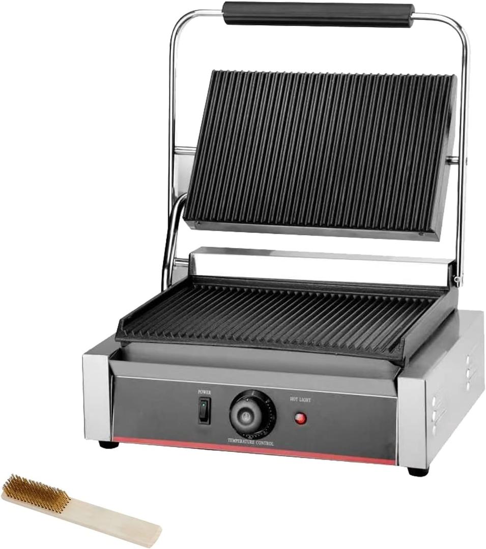 Commercial Panini Contact Grill Large Sandwich Press Panini Maker Machine Electric With Ribbed Top And Bottom Plate (grooved top and bottom)
