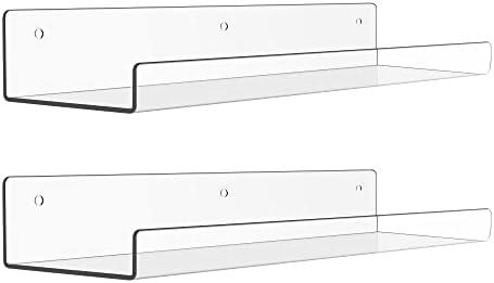 upsimples Acrylic Shelves for Bathroom Storage, 15" Floating Shelves Wall Organizer for Perfume, Make up, Skincare, Kids Bookshelf for Bedroom, Nursery, Living Room Decor, Clear, 2 Pack