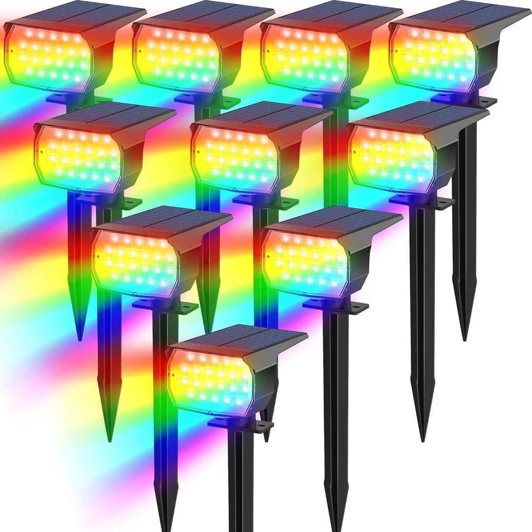 Tadyreal Solar Color Changing Spot Lights Outdoor Waterproof Colored RGB Solar Powered Landscape Lights for Yard 7 Lighting Modes Multicolor Solar Spotlights for Pathway Garden Outside (10 Pack)